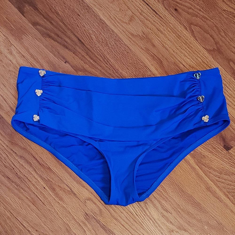 JUICY Couture BLUE Nautical Swim Bottoms Hearts XL